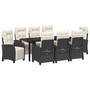 vidaXL Garten Essgruppe mit Kissen 9 pcs Schwarz Poly-Rattan