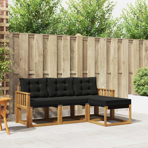 vidaXL Outdoor-Sofagarnitur mit Kissen 4 pcs Nat&uuml;rlich und Schwarz