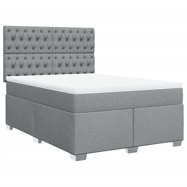 vidaXL Boxspringbett mit Matratze Hellgrau 140x190 cm Stoff