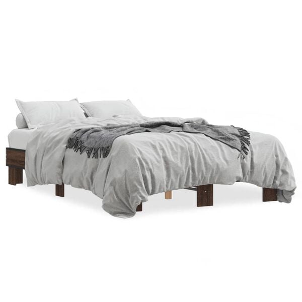 vidaXL Bettgestell Braun Eichen-Optik 140x200 cm Holzwerkstoff Metall