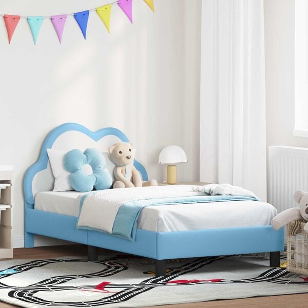 vidaXL Kinderbettgestell mit Kopfteil mit Kopfteil Blau 80 x 160 cm PU