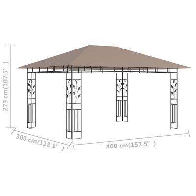 vidaXL Pavillon mit Moskitonetz 4x3x2,73 m Taupe 180 g/m²
