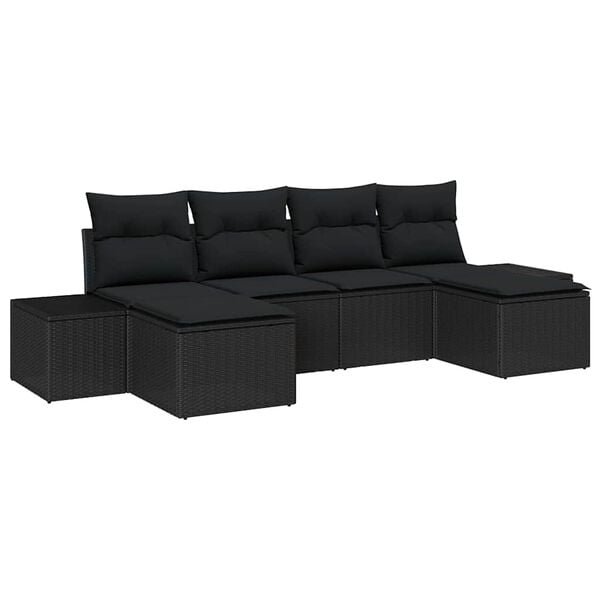 vidaXL Garten-Sofa-Set mit Kissen 4 pcs Schwarz Poly-Rattan