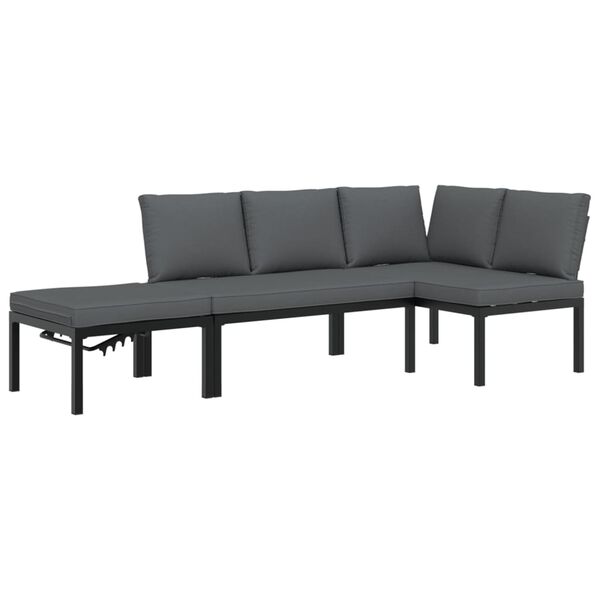 vidaXL 3-tlg. Garten-Sofagarnitur mit Kissen Schwarz Aluminium