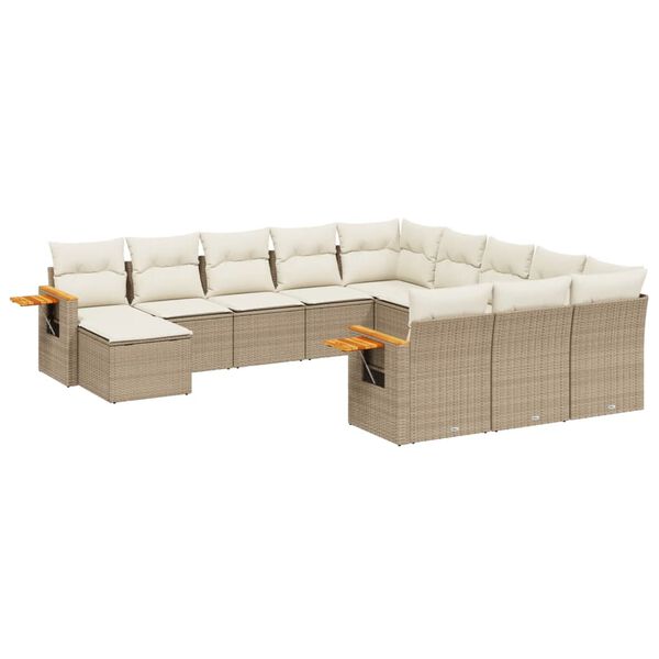 vidaXL 11-tlg. Garten-Sofagarnitur mit Kissen Beige Poly Rattan