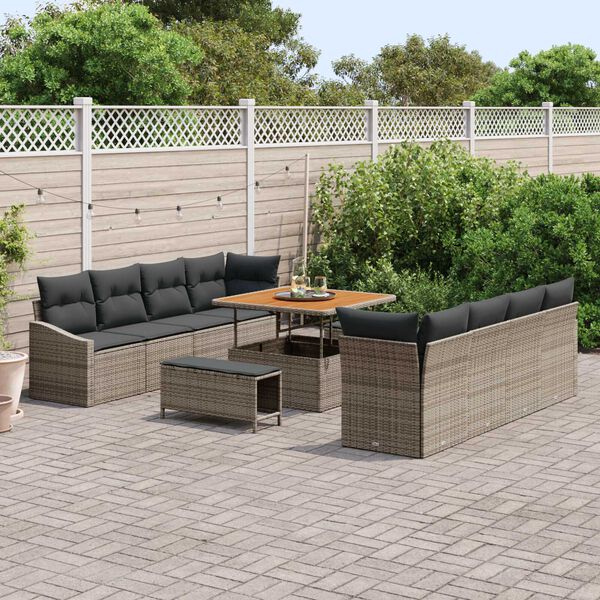 vidaXL Garten-Sofa-Set mit Kissen 11 pcs Grau Poly Rattan