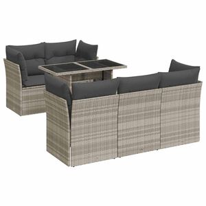 vidaXL 6-tlg. Garten-Sofagarnitur mit Kissen Hellgrau Poly Rattan