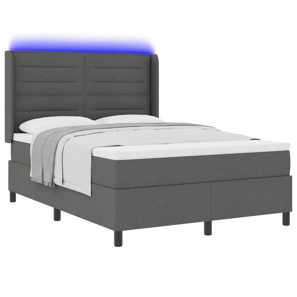vidaXL LED Boxspringbett mit Matratze Dunkelgrau 140 x 200 cm Stoff