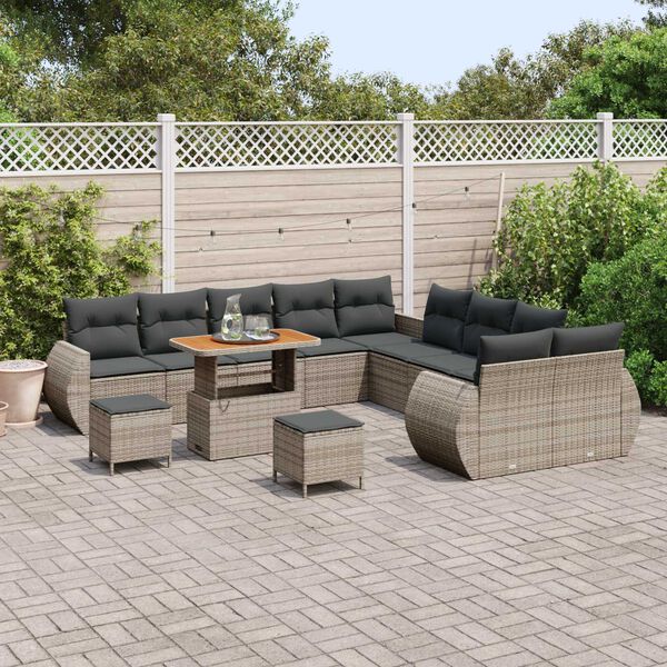 vidaXL Garten-Sofa-Set mit Kissen mit Speicher 13 pcs Grau
