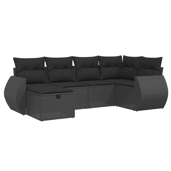 vidaXL 6-tlg. Garten-Sofagarnitur mit Kissen Schwarz Poly Rattan