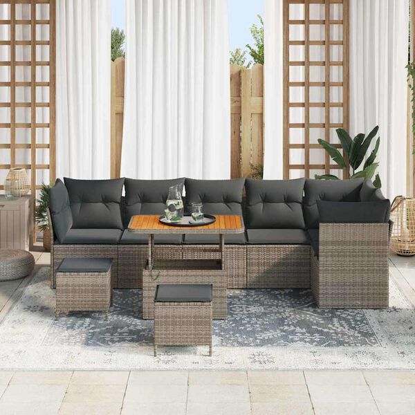 vidaXL Garten-Sofa-Set mit Kissen mit Speicher 9 pcs Grau