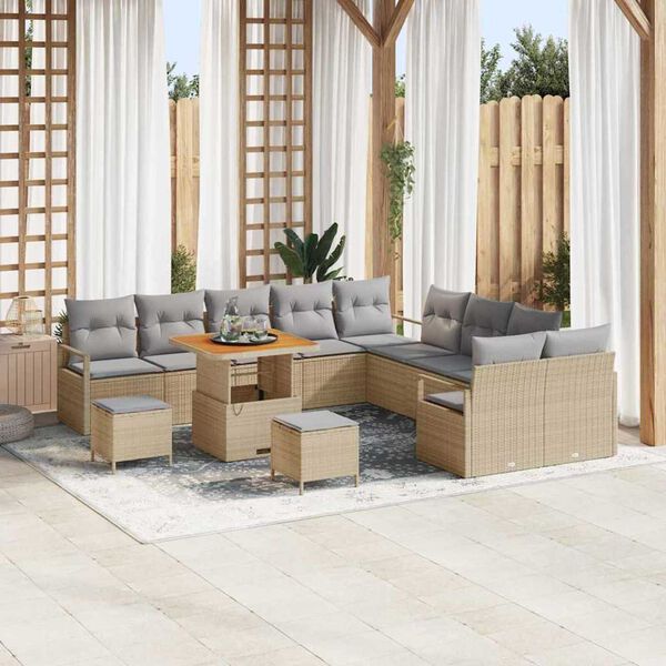 vidaXL Garten-Sofa-Set mit Kissen mit Kissen 13 pcs Beige und Hellgrau