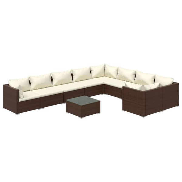 vidaXL 10-tlg. Garten-Lounge-Set mit Kissen Poly Rattan Braun