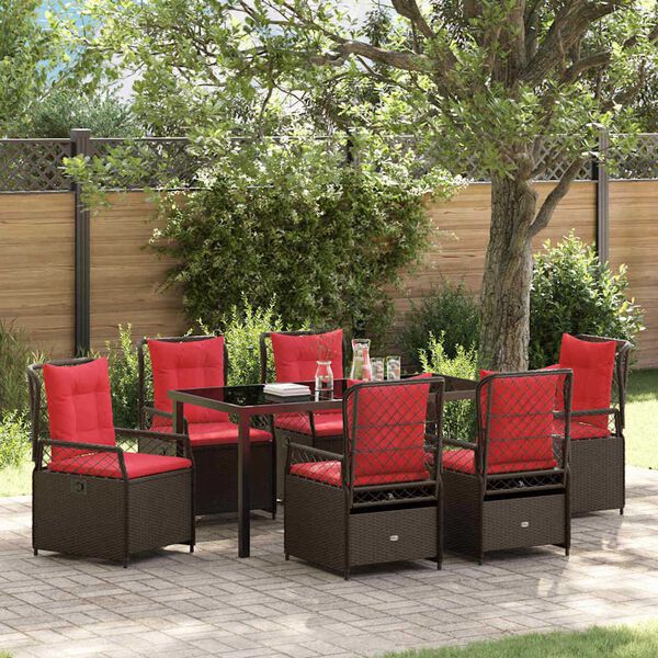 vidaXL Garten Essgruppe 7 pcs Braun Poly-Rattan
