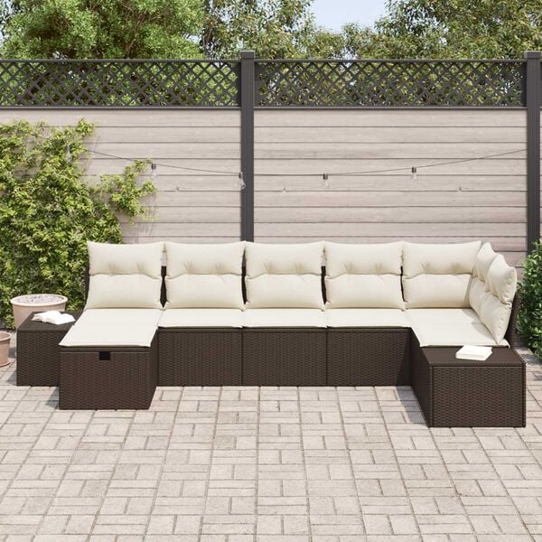 vidaXL Gartensofa-set mit Kissen 7 pcs Braun Poly-Rattan