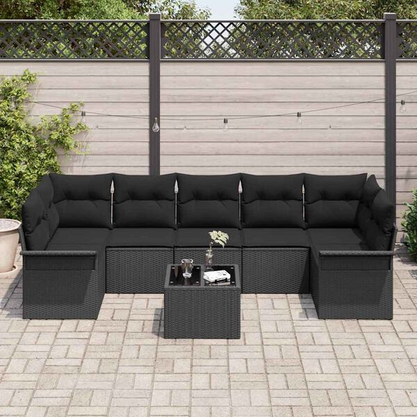 vidaXL Gartensofa-set mit Kissen 8 pcs Schwarz Poly-Rattan