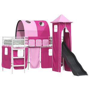 vidaXL Kinderloftbett Wei&szlig; und Rosa 99,5 x 190 cm Metall