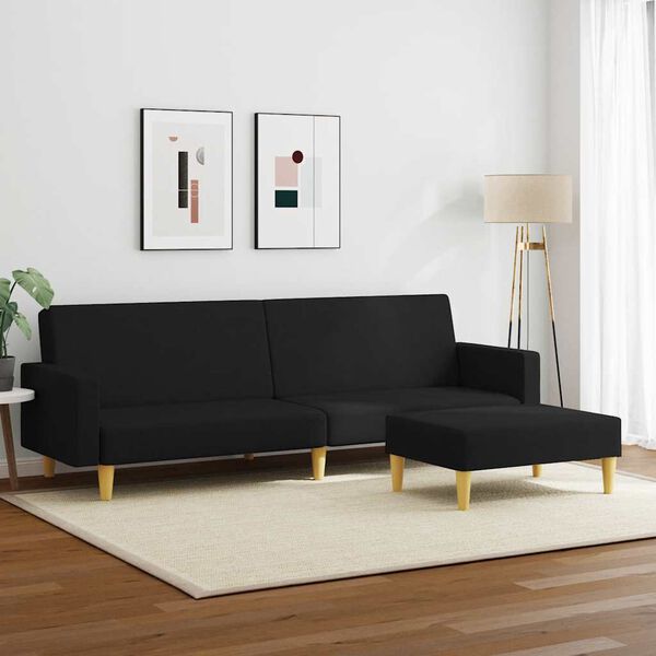 vidaXL Schlafsofa 2-Sitzer mit Fu&szlig;hocker Schwarz Stoff