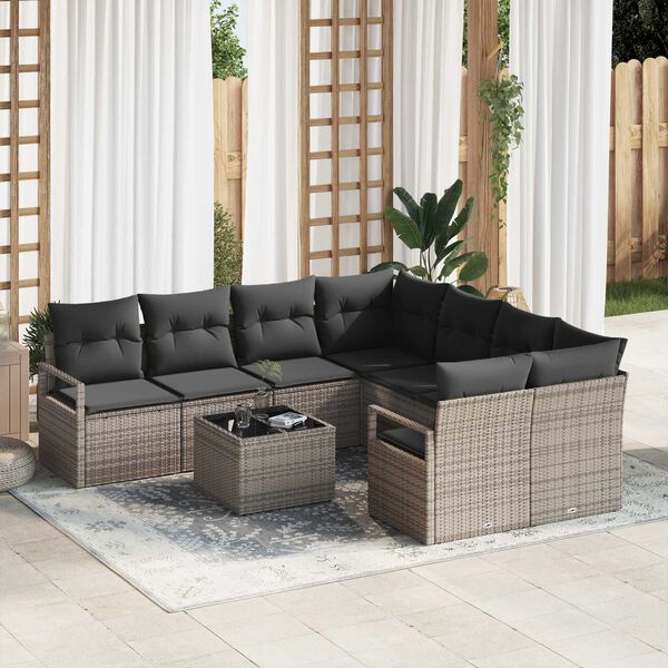 vidaXL Sofa Set mit Kissen 9 pcs Grau Poly Rattan