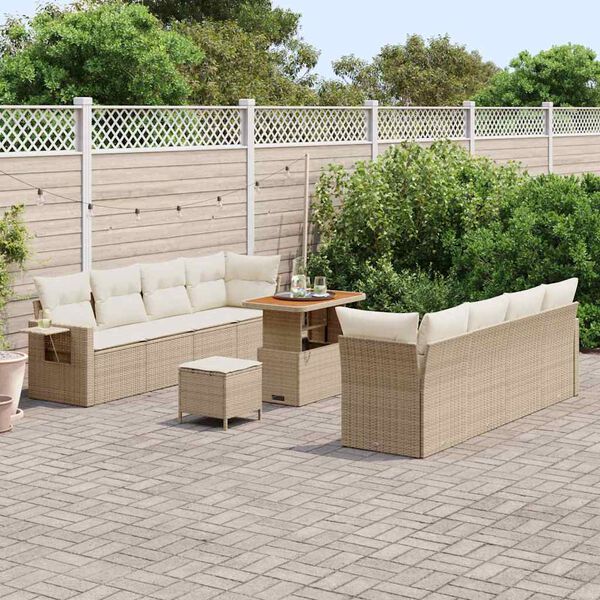 vidaXL Gartensofa-set mit Kissen 11 pcs Beige und Creme Poly-Rattan