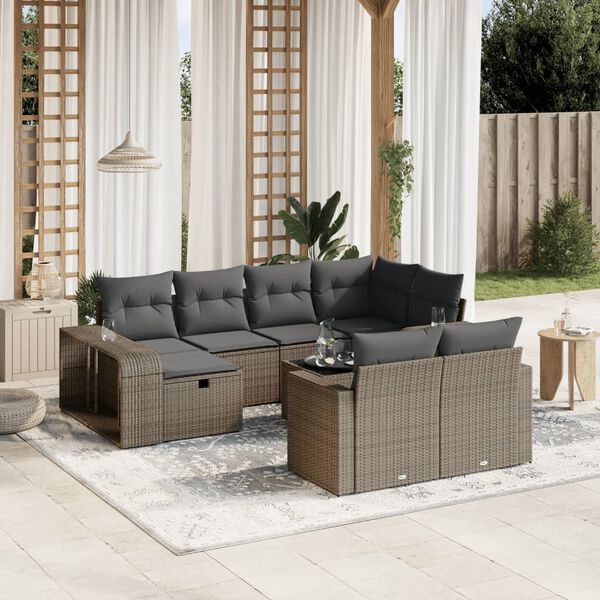 vidaXL 11-tlg. Garten-Sofagarnitur mit Kissen Hellgrau Poly Rattan