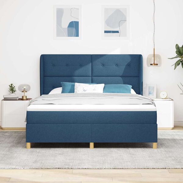 vidaXL Boxspringbett mit Matratze Dunkelgrau 90x190 cm Blau Stoff