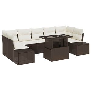 vidaXL Sofa Set 8 stk. Braun und Creme Poly-Rattan