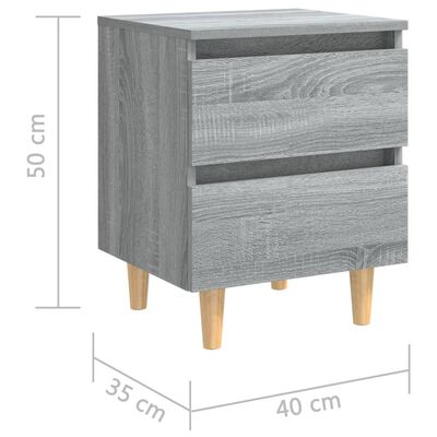 vidaXL Nachttisch mit Massivholz-Beinen Grau Sonoma 40x35x50 cm