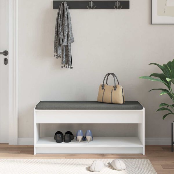 vidaXL Flurbank mit Kissen mit Regal Wei&szlig; 103 x 38 x 45 cm