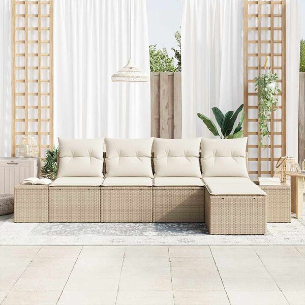 vidaXL Garten-Sofa-Set mit Kissen 5 pcs Beige und Creme Poly-Rattan