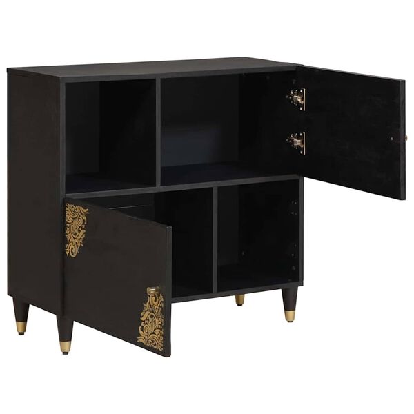 vidaXL Sideboard mit Regal Schwarz 80 x 33 x 75 cm Massivholz Mango