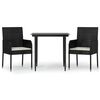 vidaXL 3-tlg. Garten-Essgruppe mit Kissen Schwarz Poly Rattan