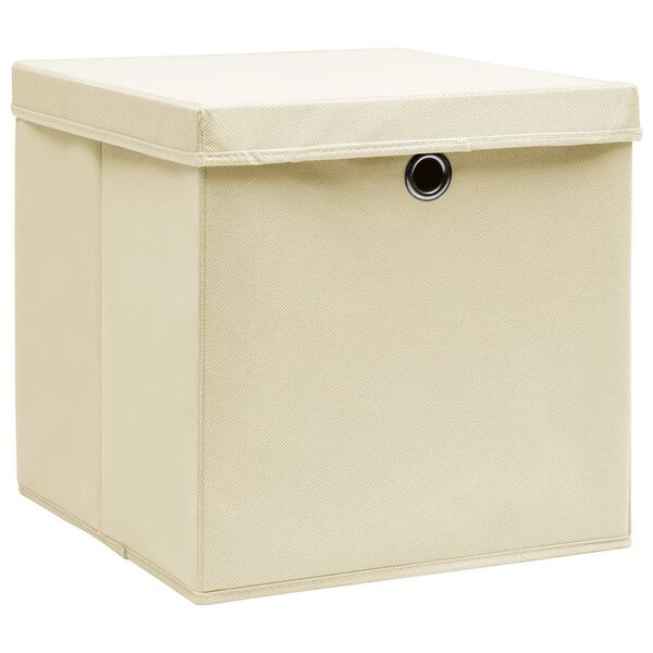 vidaXL Aufbewahrungsboxen mit Deckeln 10 Stk. 28x28x28 cm Creme