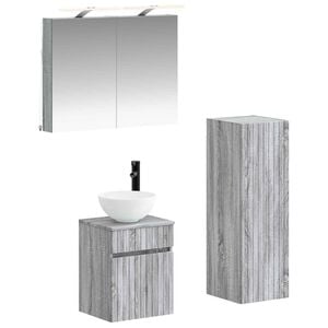 vidaXL Badezimmerm&ouml;bel-Set 4 stk. Grau Sonoma Ingenieurholz und Glas