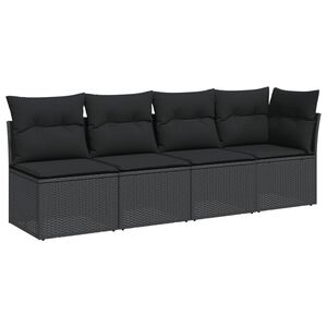 vidaXL Gartensofa mit Kissen 4-Sitzer Schwarz Poly Rattan