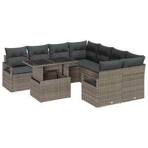 vidaXL Gartensofa-set mit Kissen mit Speicher 9 pcs Grau Poly Rattan
