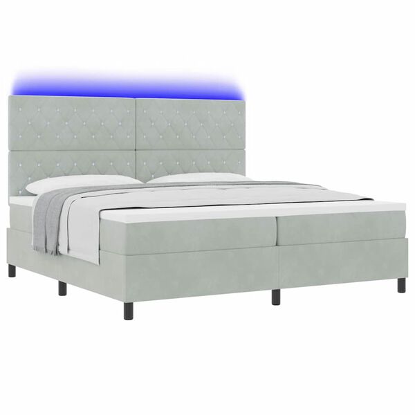 vidaXL LED Boxspringbett mit Matratze Hellgrau 200 x 200 cm Samt