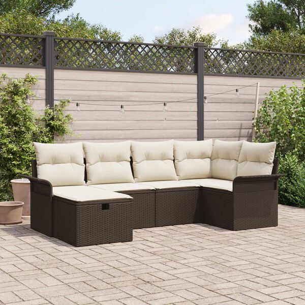 vidaXL Garten-Sofa-Set mit Kissen mit Speicher 6 pcs Braun Poly Rattan