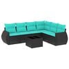 vidaXL 7-teiliges Gartensofa-Set mit Kissen, schwarzes Polyrattan