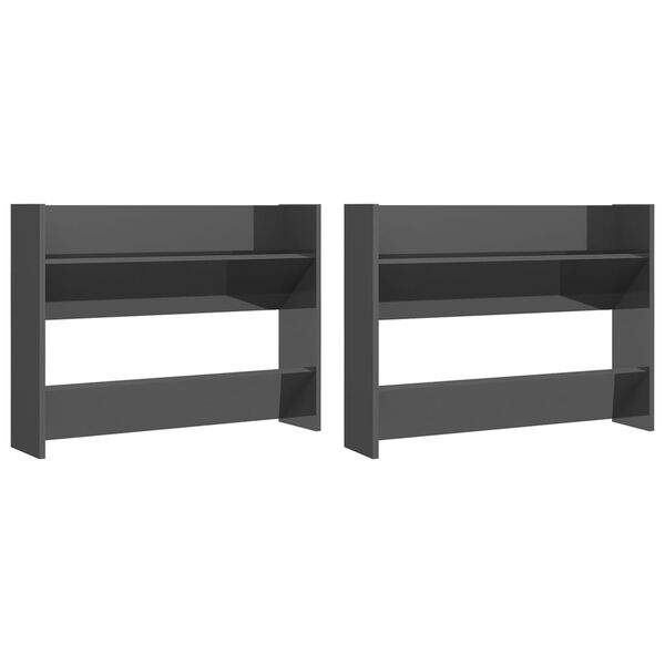vidaXL Wand-Schuhschränke 2 Stk. Hochglanz-Grau 80x18x60cm