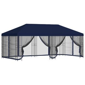 vidaXL Pavillon mit Seitenw&auml;nden 6 x 3 m Blau Polyester und Stahl 190