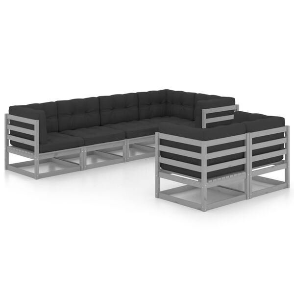 vidaXL 7-tlg. Garten-Lounge-Set mit Kissen Massivholz Kiefer