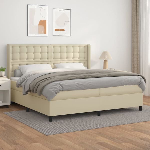 vidaXL Boxspringbett mit Matratze Creme 200x200 cm Kunstleder