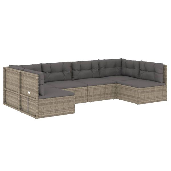 vidaXL 6-tlg. Garten-Lounge-Set mit Kissen Grau Poly Rattan