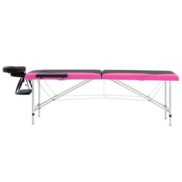 vidaXL Massageliege Klappbar 2-Zonen Aluminiumgestell Schwarz und Rosa