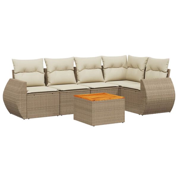 vidaXL 6-tlg. Garten-Sofagarnitur mit Kissen Beige Poly Rattan