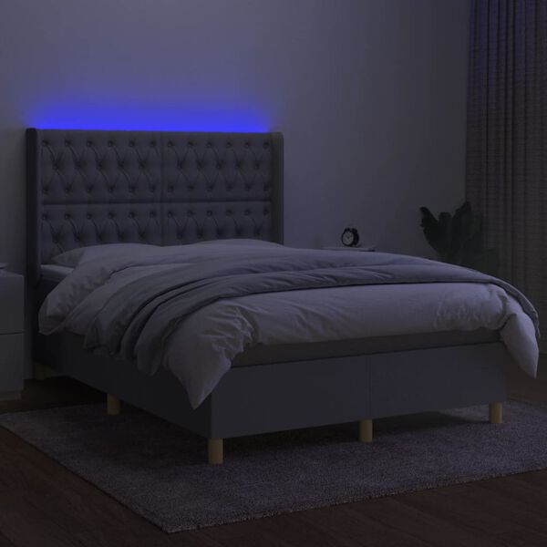 vidaXL Boxspringbett mit Matratze & LED Hellgrau 140x190 cm Stoff