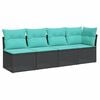 vidaXL Gartensofa mit Kissen 4-Sitzer Schwarz Poly Rattan