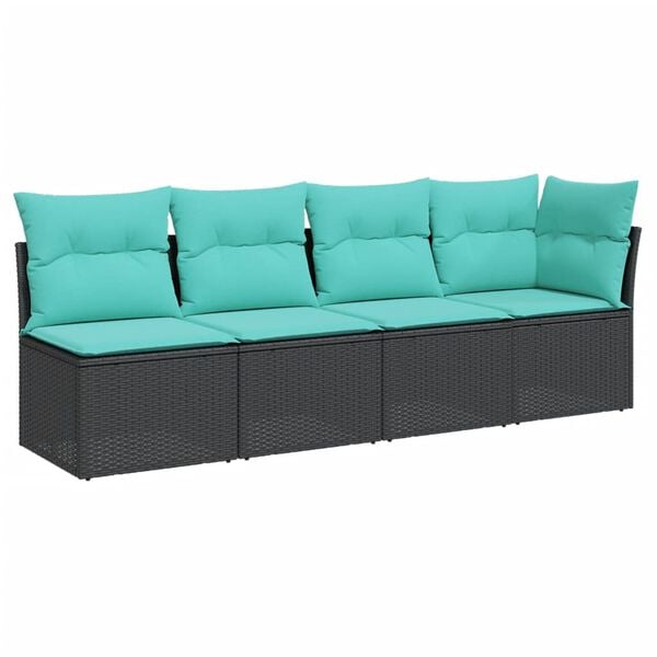vidaXL Gartensofa mit Kissen 4-Sitzer Schwarz Poly Rattan
