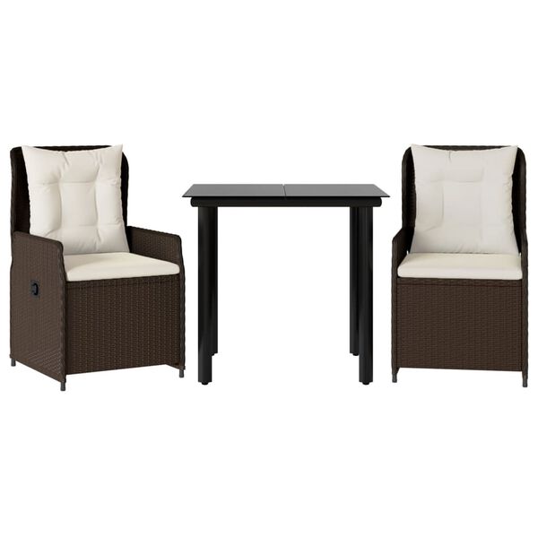 vidaXL 3-tlg. Garten-Essgruppe mit Kissen Braun Poly Rattan